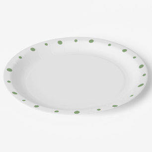 Geometric Grey Soft Green Polka Dots Trimm Pappteller