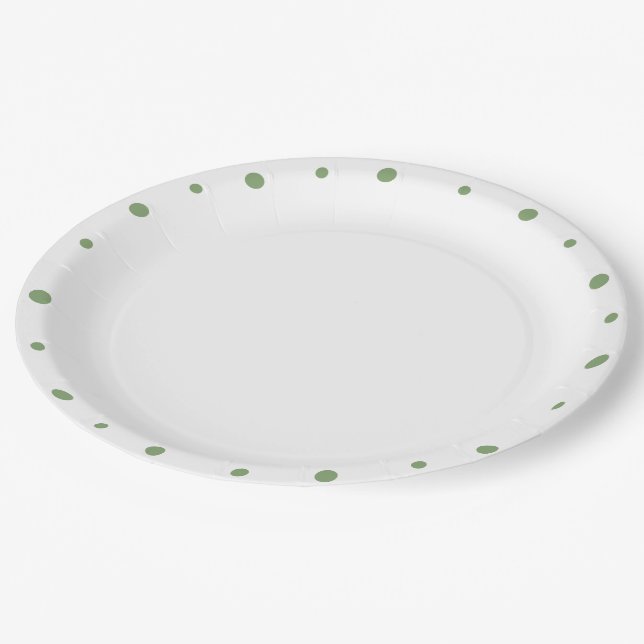 Geometric Grey Soft Green Polka Dots Trimm Pappteller (Schrägansicht)