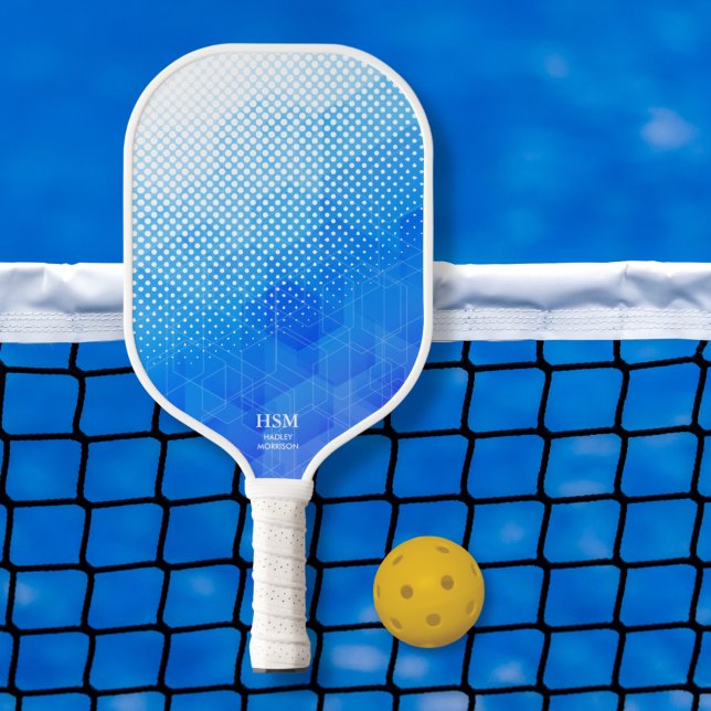 Geometric Halftone Dots White Blue Gradient Custom Pickleball Schläger (Von Creator hochgeladen)