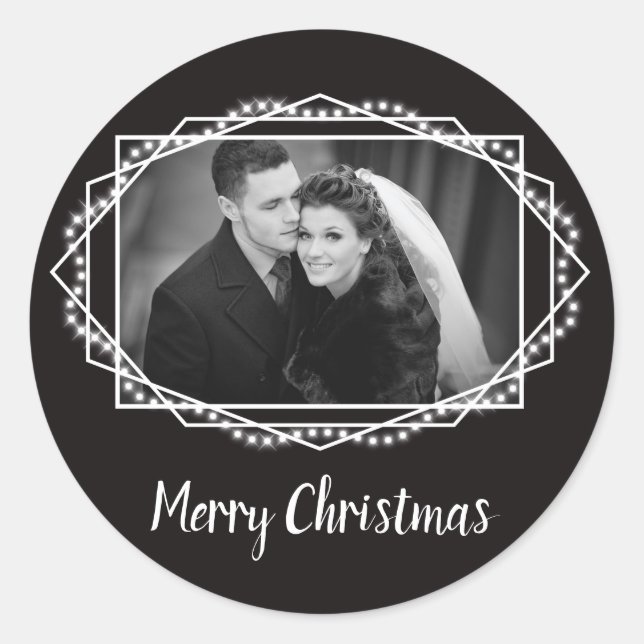Geometric Holiday Sparkle Black Runder Aufkleber (Vorderseite)