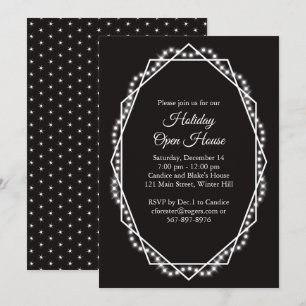Geometric Holiday Sparkle Open House Black Einladung