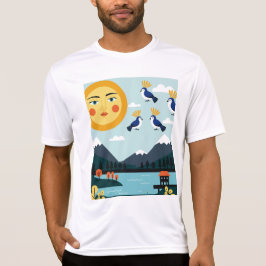 Geometric illustration depicting Birds hanging in T-Shirt