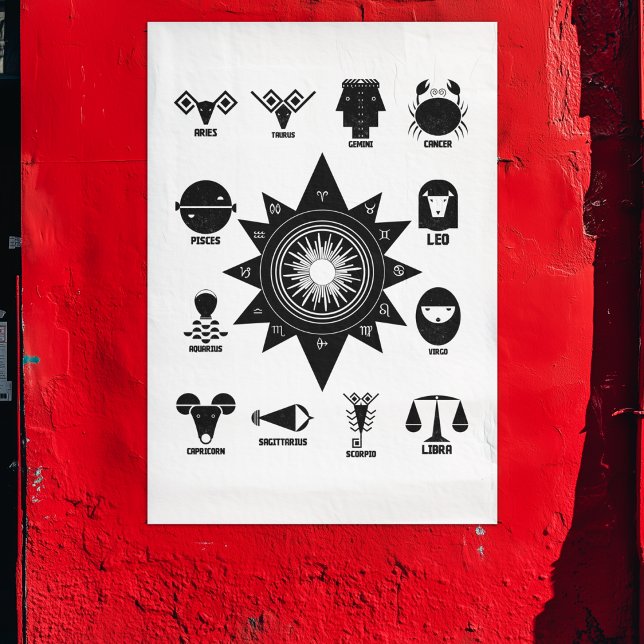 Geometric Indian Zodiac - 12 Vedic Signs  Wandteppich (Mystic Art for Modern Spaces.)