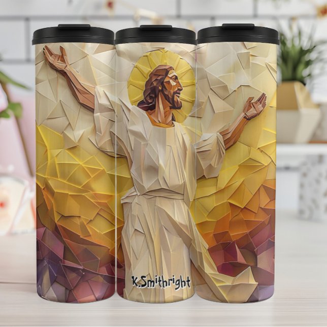 Geometric Jesus Christ mit Golden Halo Thermosbecher (Von Creator hochgeladen)