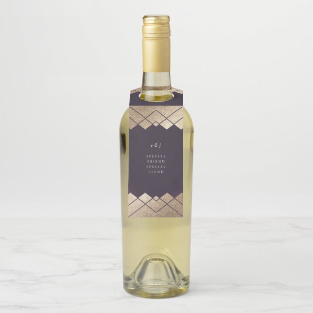 Geometric Lila Gatsby Wedding Flaschenanhänger (Auf Flasche)