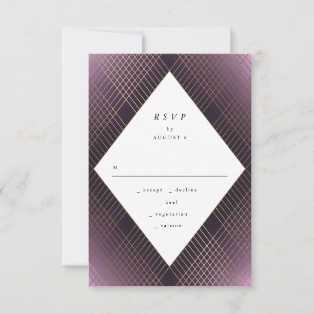 Geometric Lila Gatsby Wedding RSVP Karte (Vorderseite)