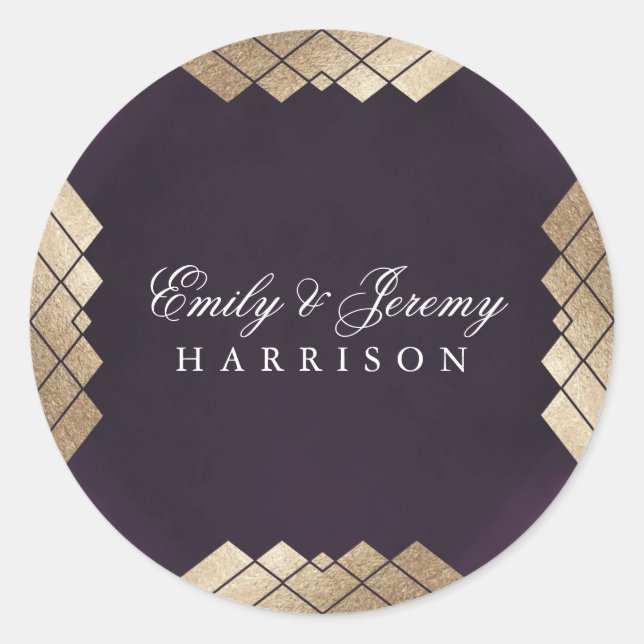 Geometric Lila Gatsby Wedding Runder Aufkleber (Vorderseite)
