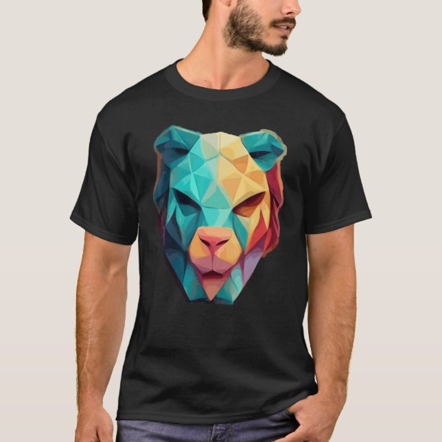 Geometric Lion Polygon Low Poly Lions Face 1 T-Shirt (Vorderseite)
