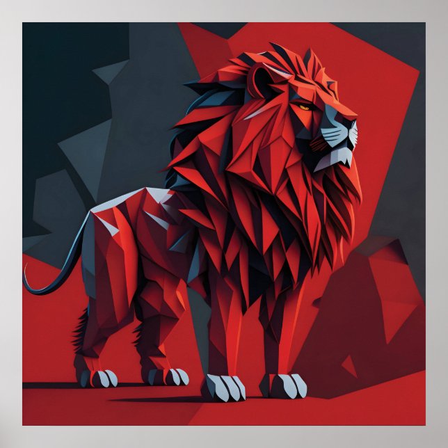 Geometric Lion Red Poster (Vorne)