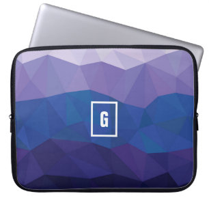 Geometric low poly design blue laptop sleeve case.