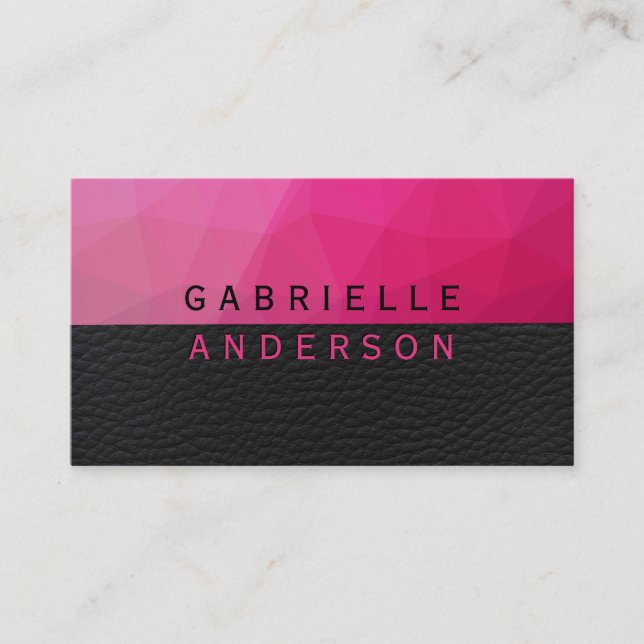 Geometric Magenta | Lux Black Leather Visitenkarte (Vorderseite)