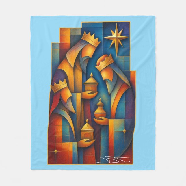 Geometric Magi - Three Wise Men Christmas Star Art Fleecedecke (Vorderseite)