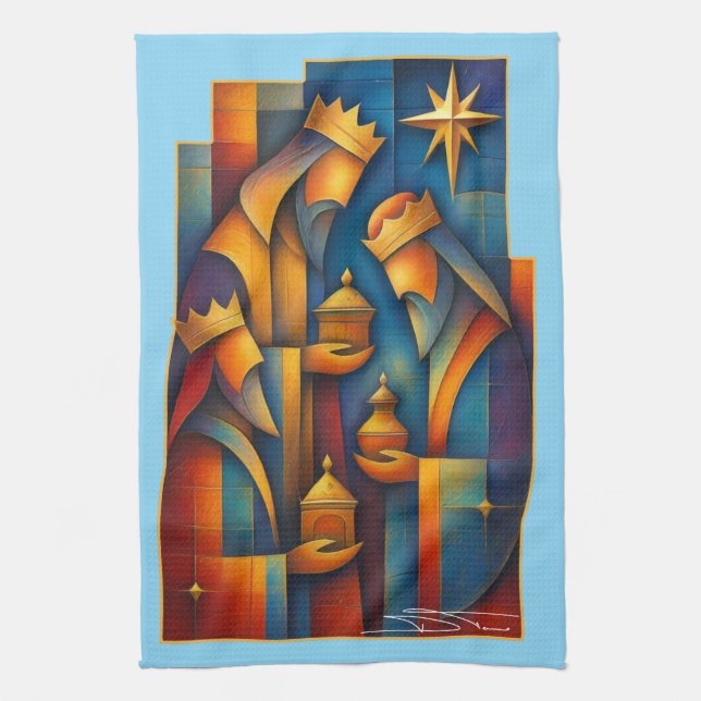 Geometric Magi - Three Wise Men Christmas Star Art Geschirrtuch (Vertikal)