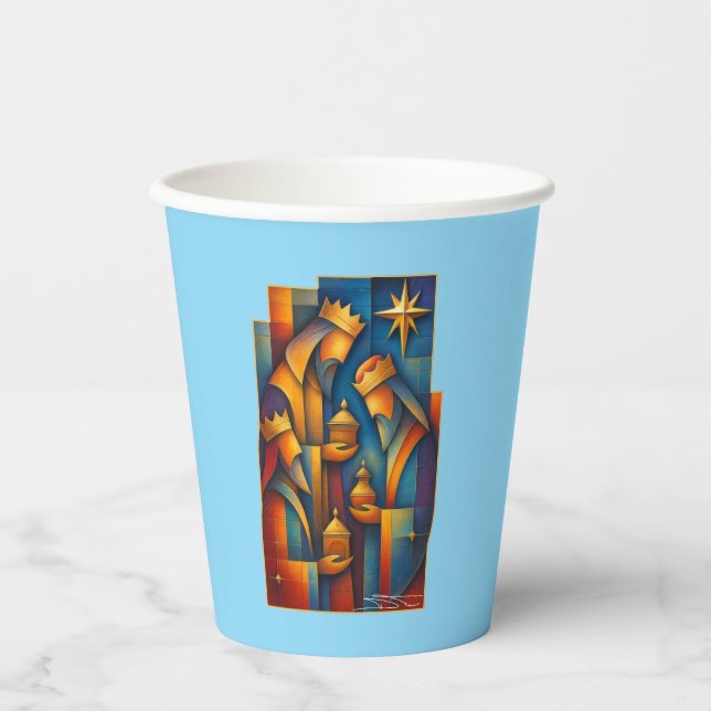 Geometric Magi - Three Wise Men Christmas Star Art Pappbecher (Vorderseite)