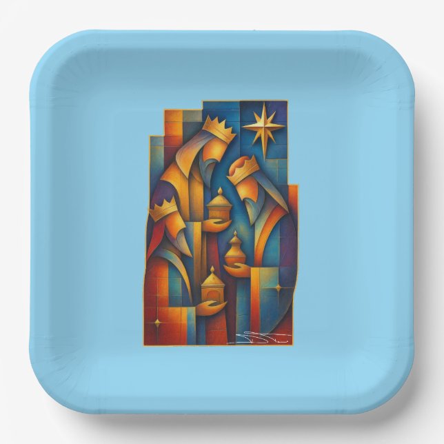 Geometric Magi - Three Wise Men Christmas Star Art Pappteller (Vorderseite)
