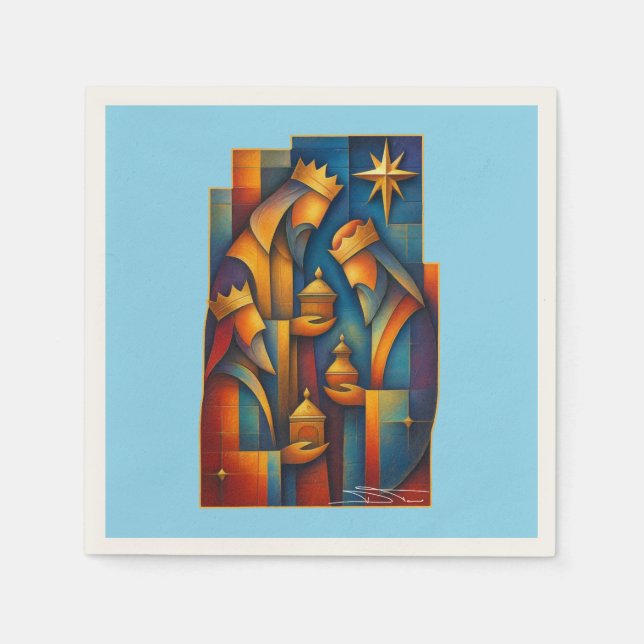 Geometric Magi - Three Wise Men Christmas Star Art Serviette (Vorderseite)