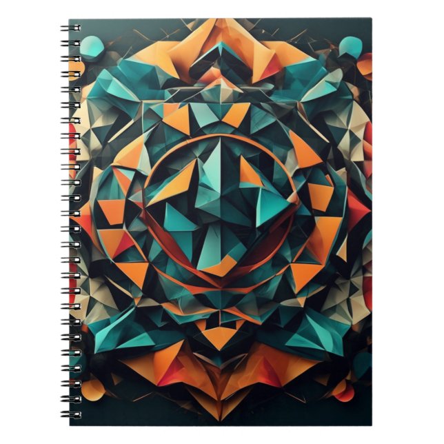 Geometric Mandala Fusion: Blue & Orange Dynamic De Notizblock (Vorderseite)