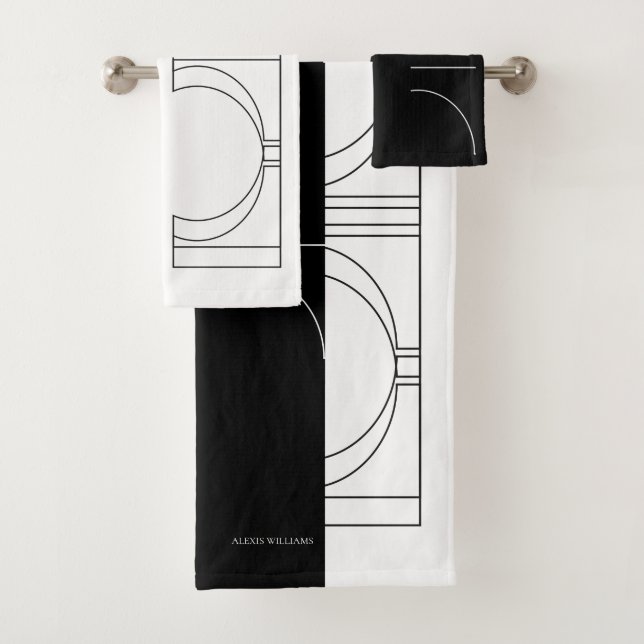 Geometric Modern Minimalistisch Elegant Personalis Badhandtuch Set (Insitu)