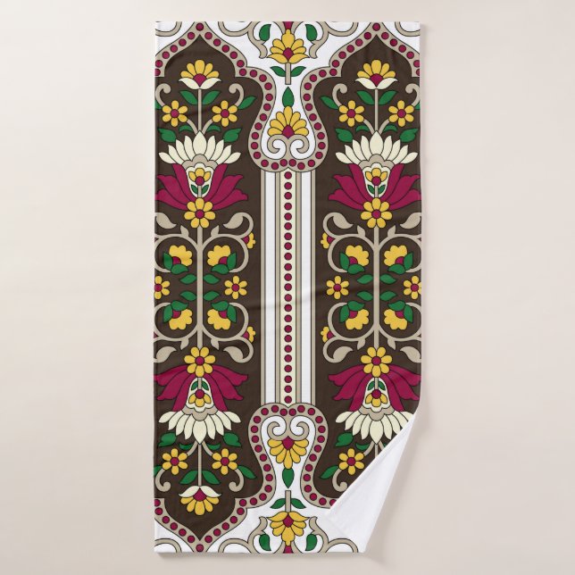 Geometric Moghul Paisley pattern on white backgrou (Serviette de bain)