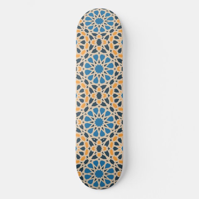 Geometric Moroccan Tile & Orange Pattern Skateboard (Vorderseite)