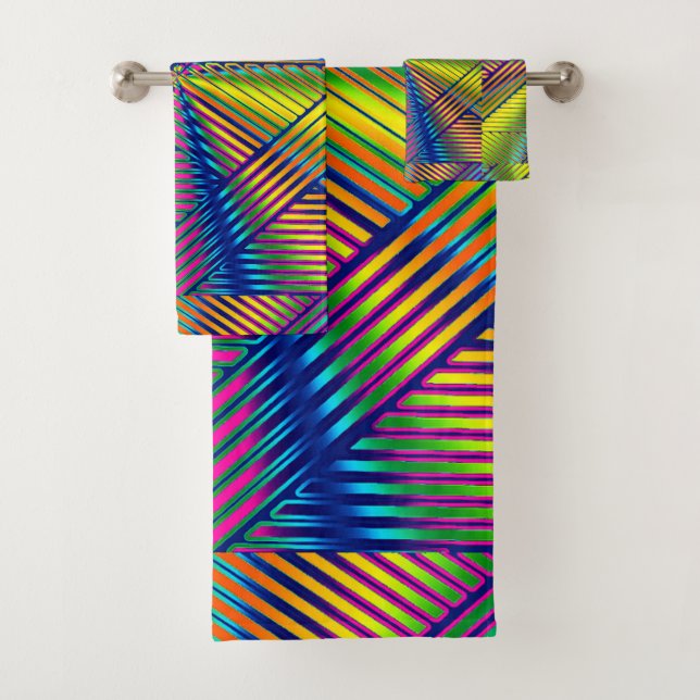 Geometric Multicolored Gradient Lines Modern  Badhandtuch Set (Insitu)