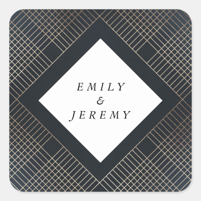Geometric Navy Gold Gatsby Wedding Quadratischer Aufkleber (Vorderseite)