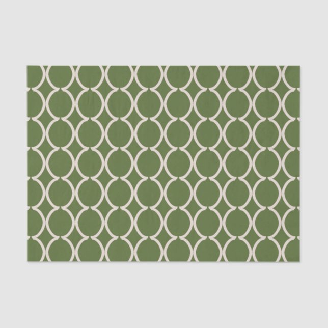 Geometric Ogee Lattice Olive Green Seidenpapier (Vorderseite)