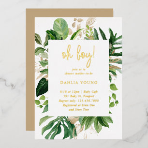 Geometric Oh Boy Tropical Baby Shower Gold Folieneinladung