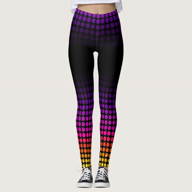 Geometric Ombre Sunset Pattern auf Schwarz Leggings (Vorderseite)