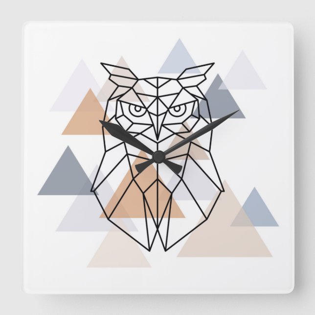 Geometric Owl Design Quadratische Wanduhr (Vorderseite)