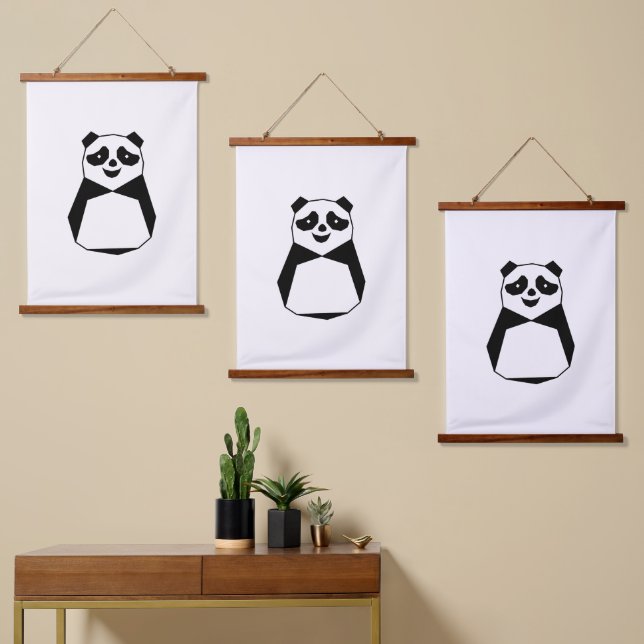 Geometric Panda Wandteppich Mit Holzrahmen (Asymmetrisch)