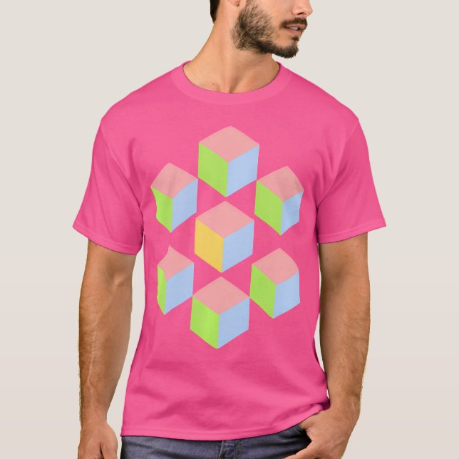 Geometric Pastel Isometric Optical Illusion Cube T-Shirt (Vorderseite)