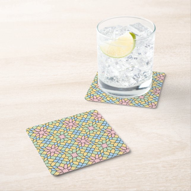 Geometric Pastel Pattern Rechteckiger Pappuntersetzer (Vor Ort)