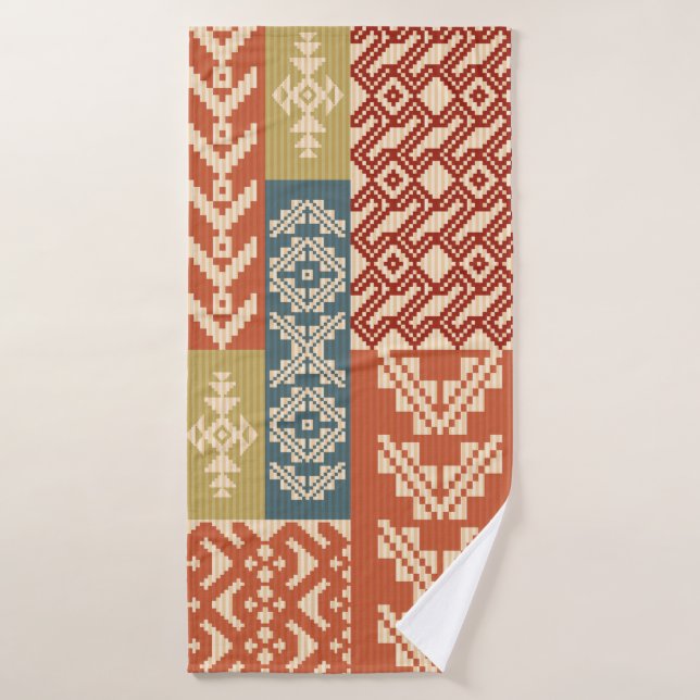 Geometric patchwork ornamental ethnic pattern (Serviette de bain)