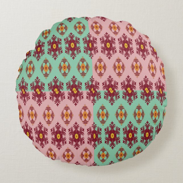 Geometric Patchwork Throw Pillow – Modern Purple C Rundes Kissen (Vorderseite)