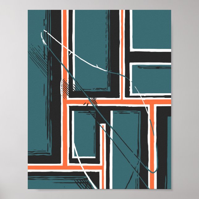 Geometric Pathways with Abstract Brush Strokes Poster (Vorne)