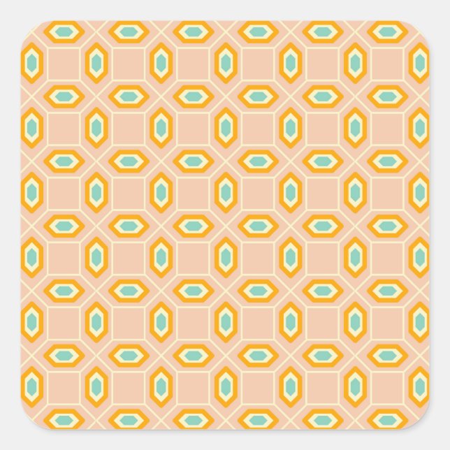 Geometric pattern in blue and orange diamond shape quadratischer aufkleber (Vorderseite)