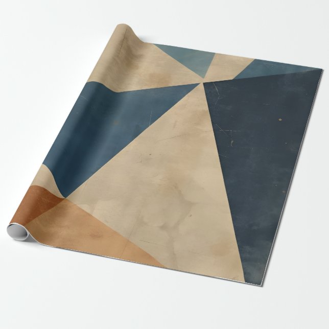 Geometric Pattern in Blues, Tans, and Rust Geschenkpapier (Ungerollt)