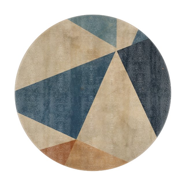 Geometric Pattern in Blues, Tans, and Rust Schneidebrett (Vorderseite)