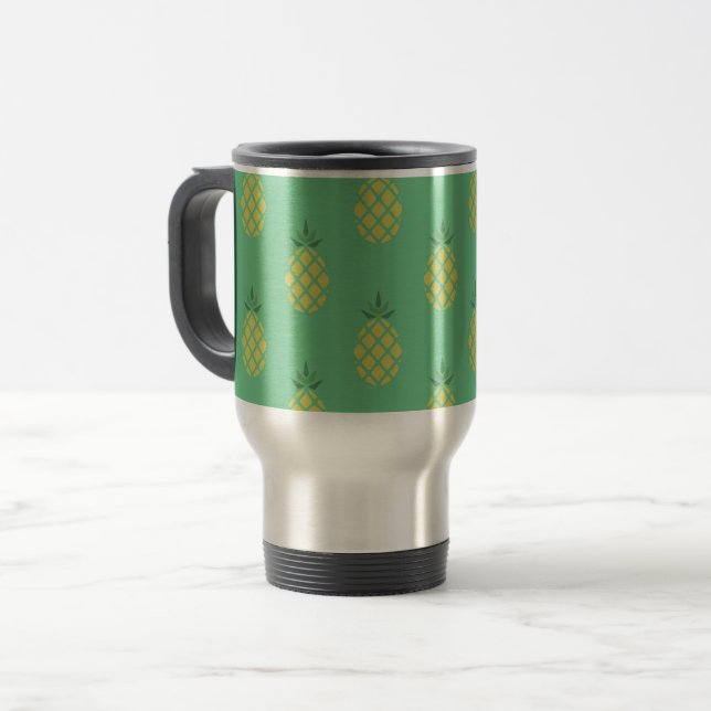 Geometric Pineapple Pattern on Green Reisebecher (Vorderseite Links)
