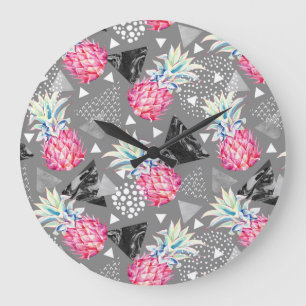 Geometric Pineapple Textured Pattern Große Wanduhr