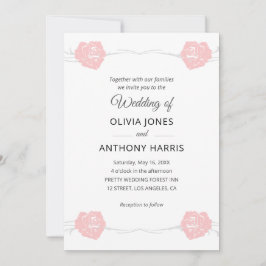 Geometric Pink Rose Floral Elegant Wedding  Einladung
