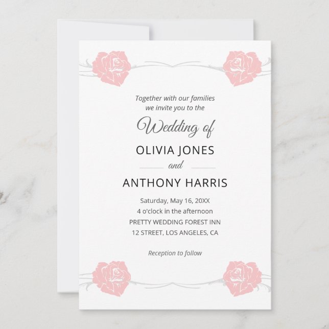 Geometric Pink Rose Floral Elegant Wedding  Einladung (Vorderseite)
