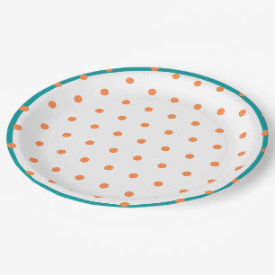 Geometric Polka Dots Burnt Orange White Aquamarin Pappteller