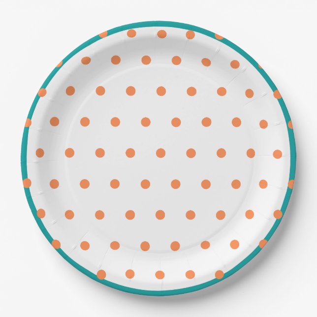 Geometric Polka Dots Burnt Orange White Aquamarin Pappteller (Vorderseite)