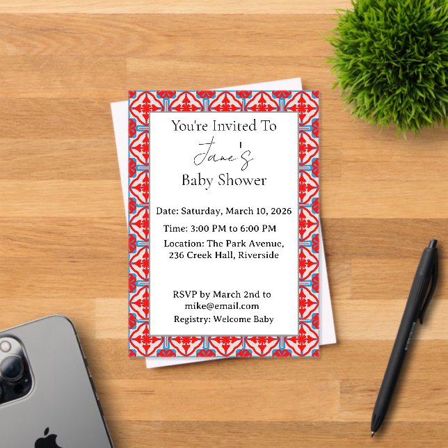 Geometric Red Acrylic Baby Shower Invitation (Insitu (Carte d'invitation))