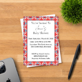 Geometric Red Acrylic Baby Shower Invitation Acryleinladungen