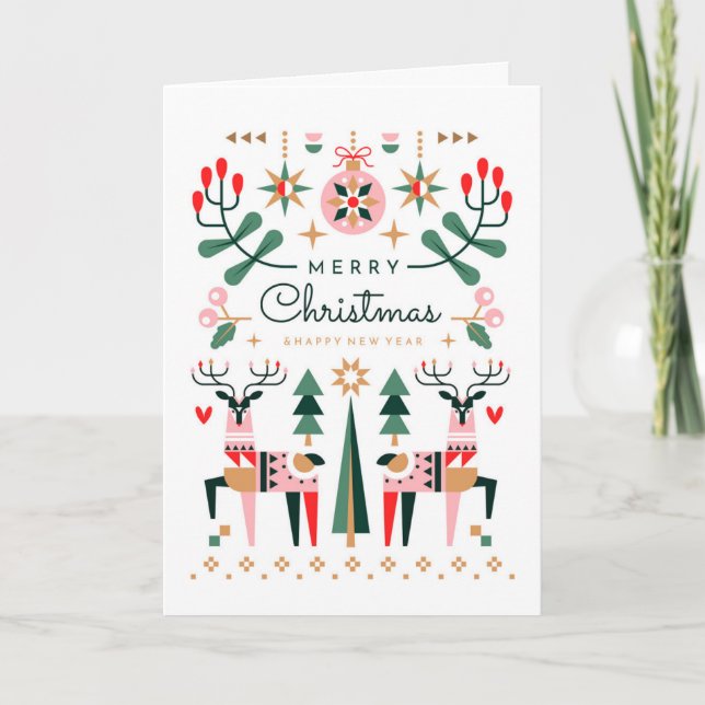 Geometric Reindeer Christmas Feiertagskarte (Vorderseite)