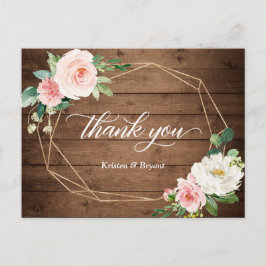 Geometric Romance Floral Rustic Wedding Vielen Dan Postkarte