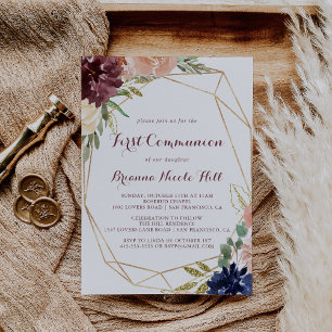Geometric Rustic Gold Calligraphy First Communatio Einladung
